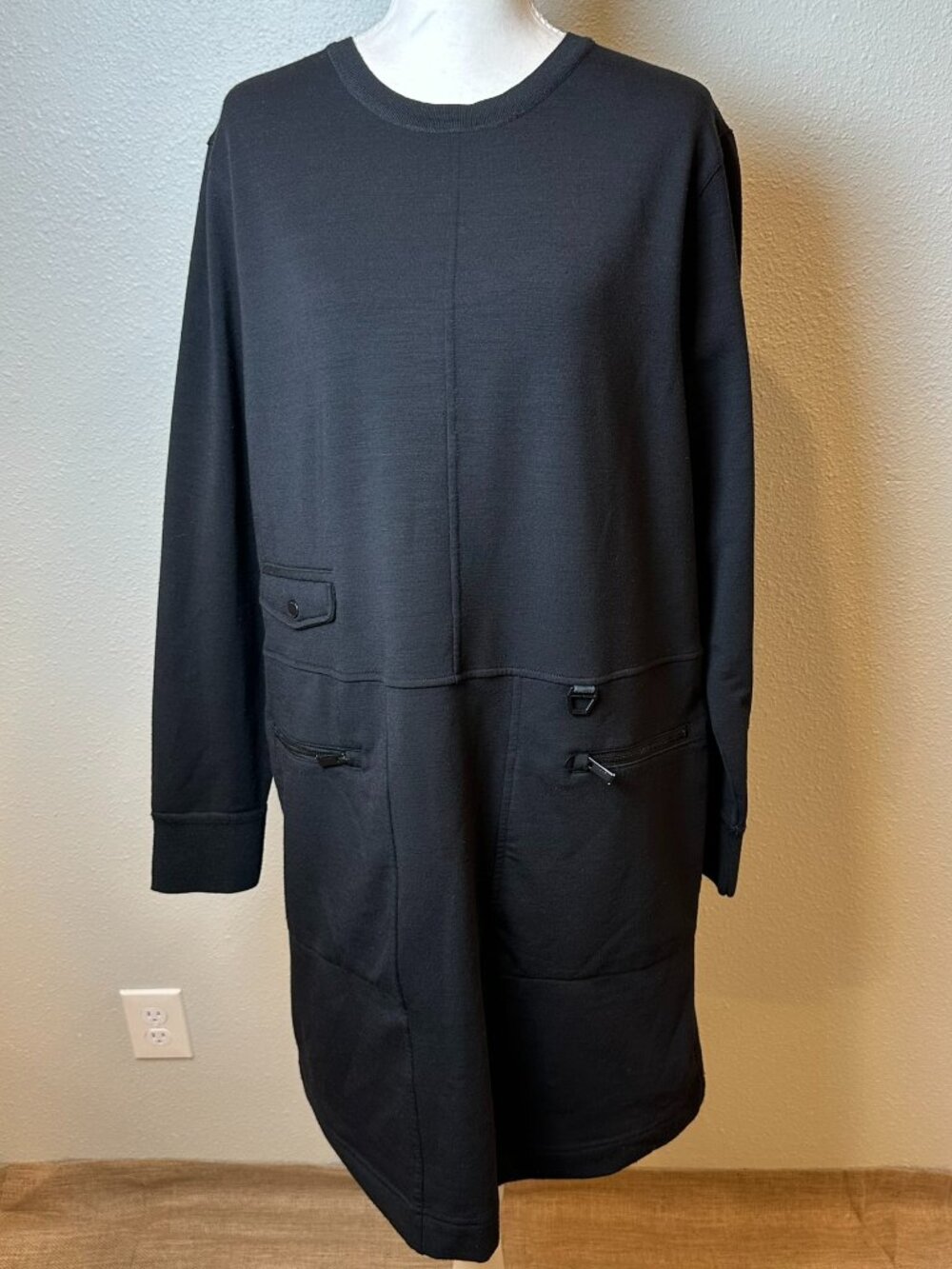 Tilley Black Merino Wool Utility Travel Tunic Dress Cargo Gorpcore Streetwear L
